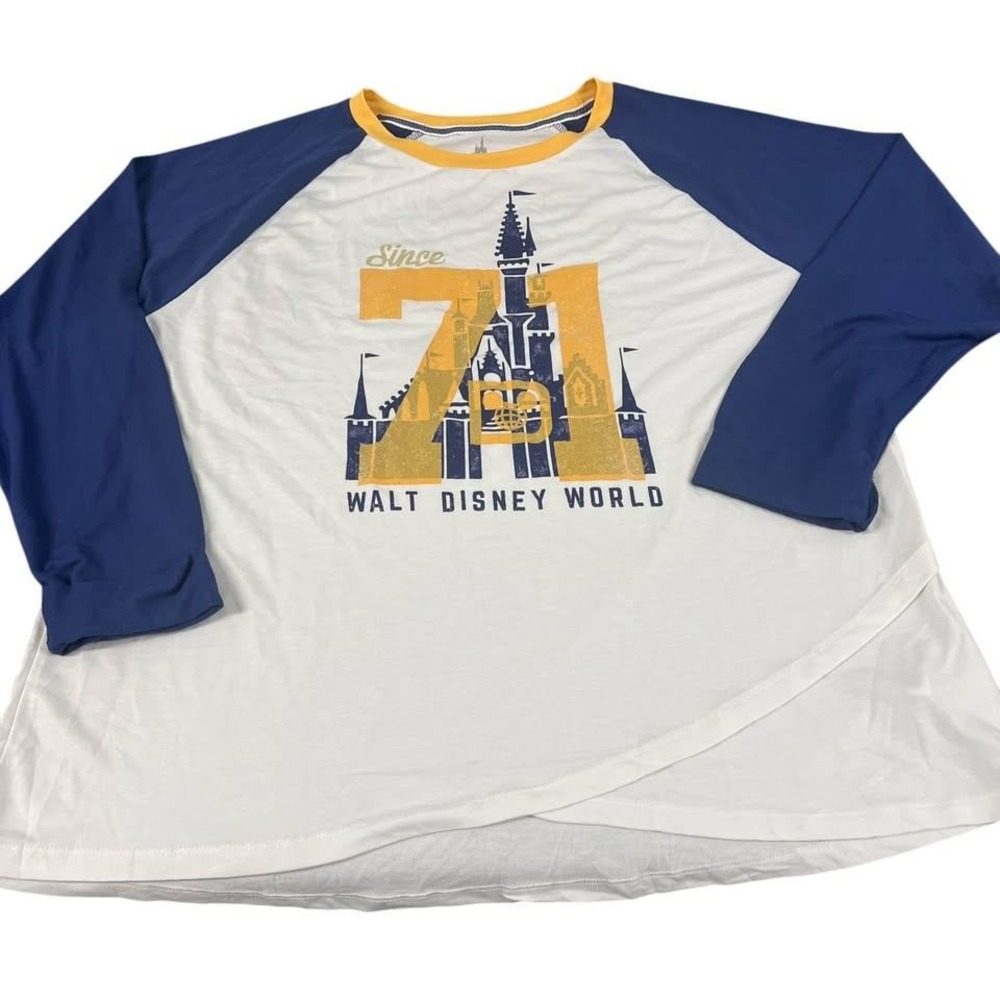 Disney Parks Top Womens Size XXL White Blue Baseball Long‎ Sleeve Casual Classic